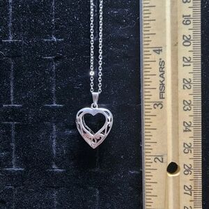 Vintage Sterling Silver Filigree Heart Pendant And Necklace Tested+